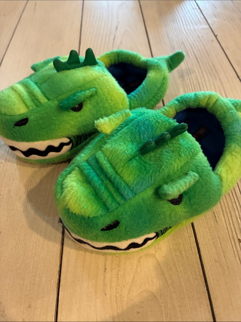 Stride Rite Bright Green Plush Dino Slippers